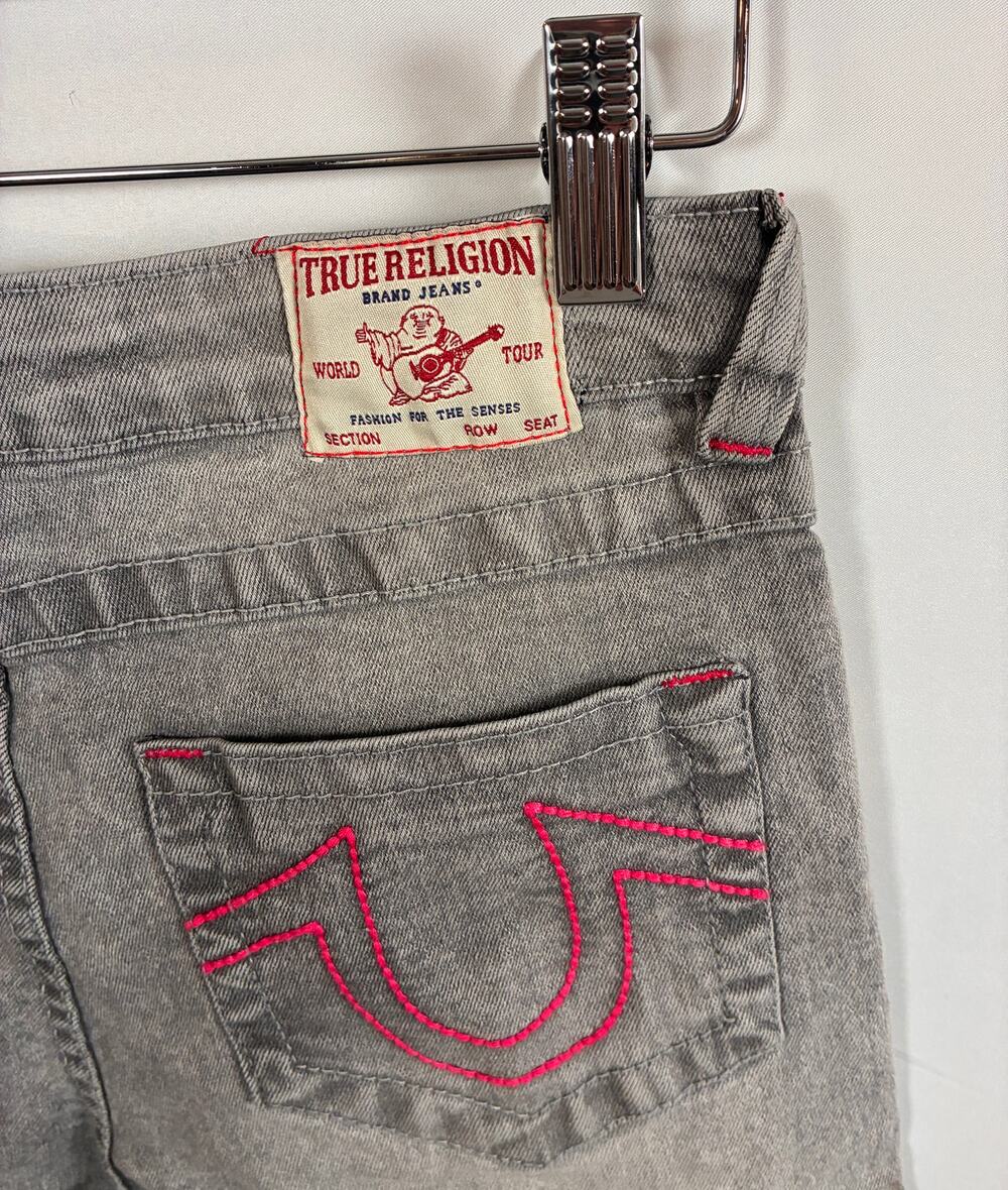NWT True Religion Leila Mid Rise Wide Leg Grey Jeans Girls Size14 Pink Stitching